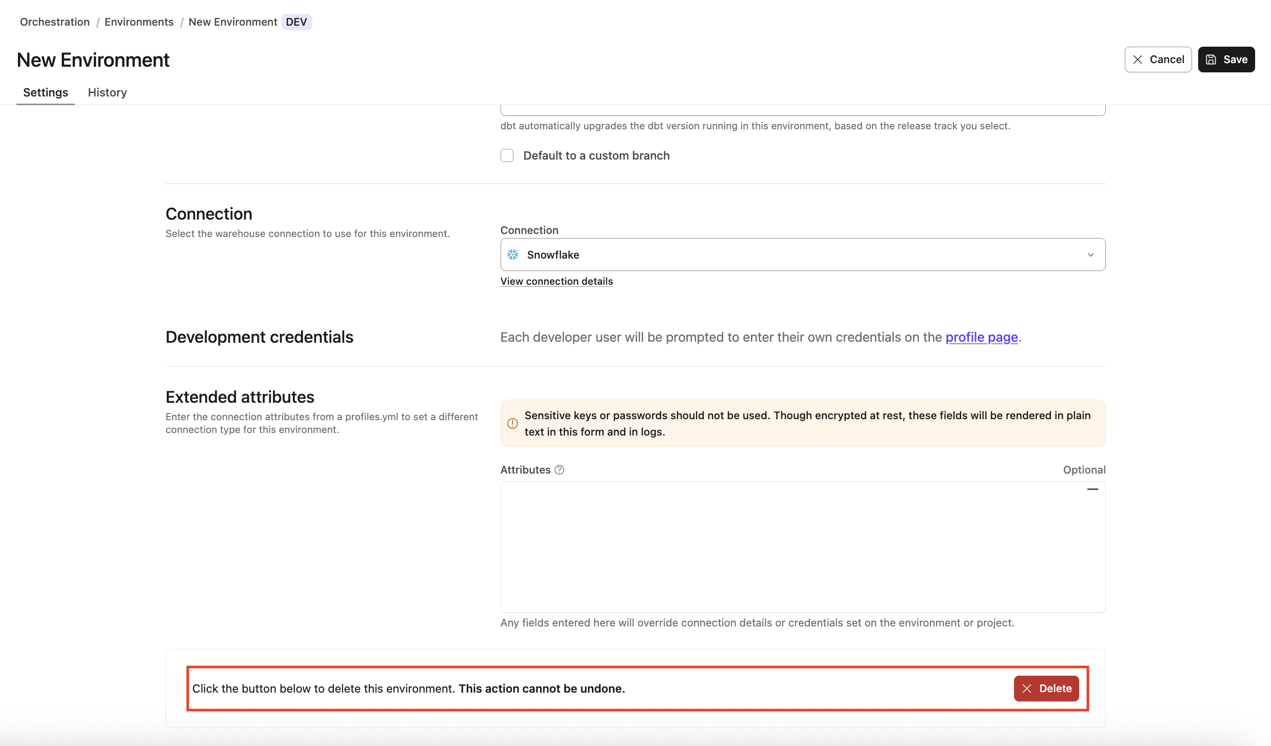 Delete an environment
